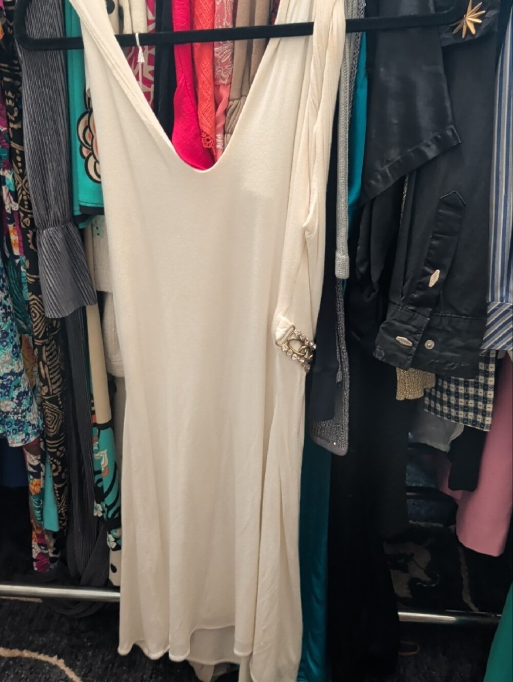 Off-White Backless Ivory Sleeveless Dress with Jeweled Belt - Picture 2 of 2